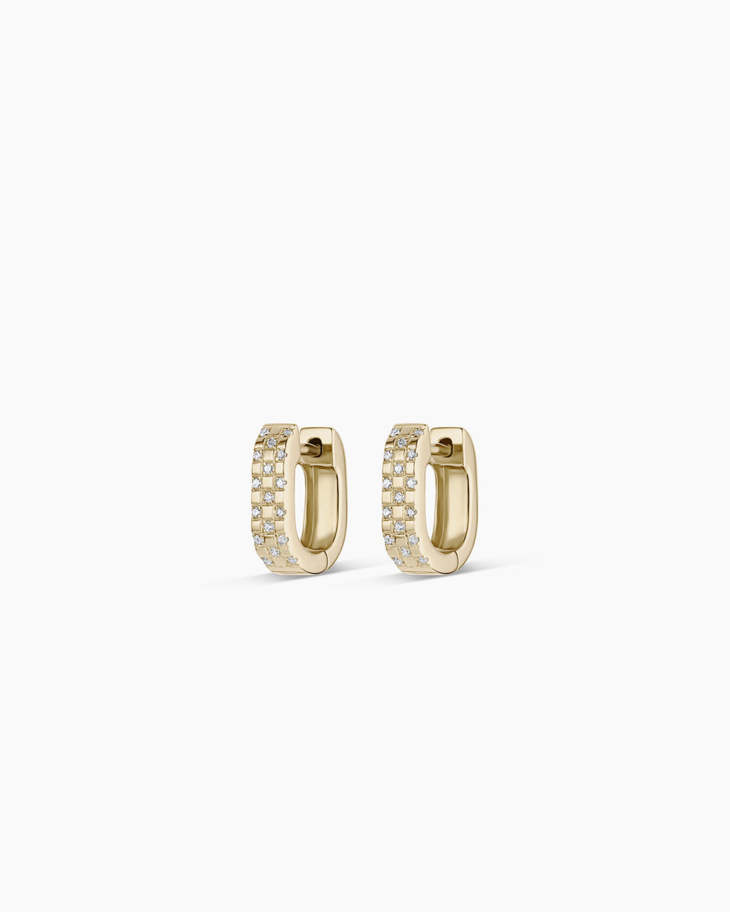 Diamond Checkered Mini Huggies || option::14K Solid Gold