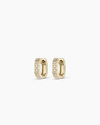 Diamond Checkered Mini Huggies || option::14K Solid Gold