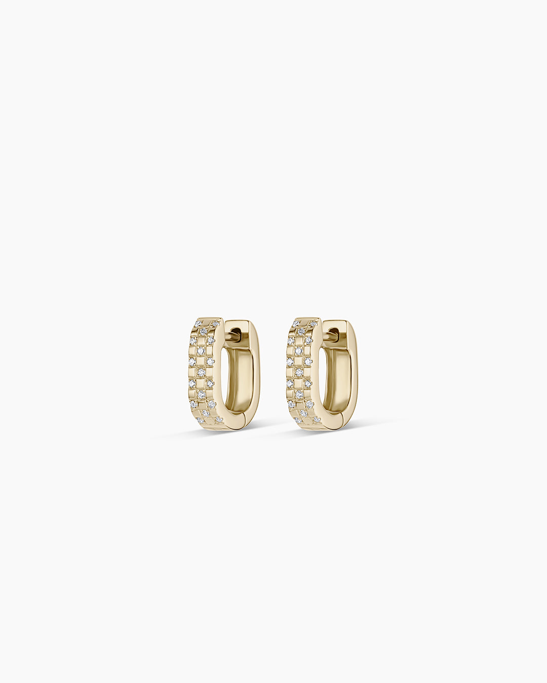 Diamond Checkered Mini Huggies || option::14K Solid Gold