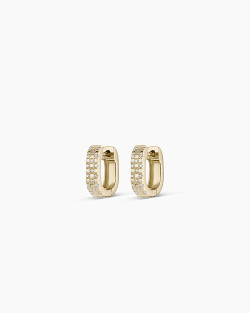 Diamond Checkered Mini Huggies || option::14K Solid Gold