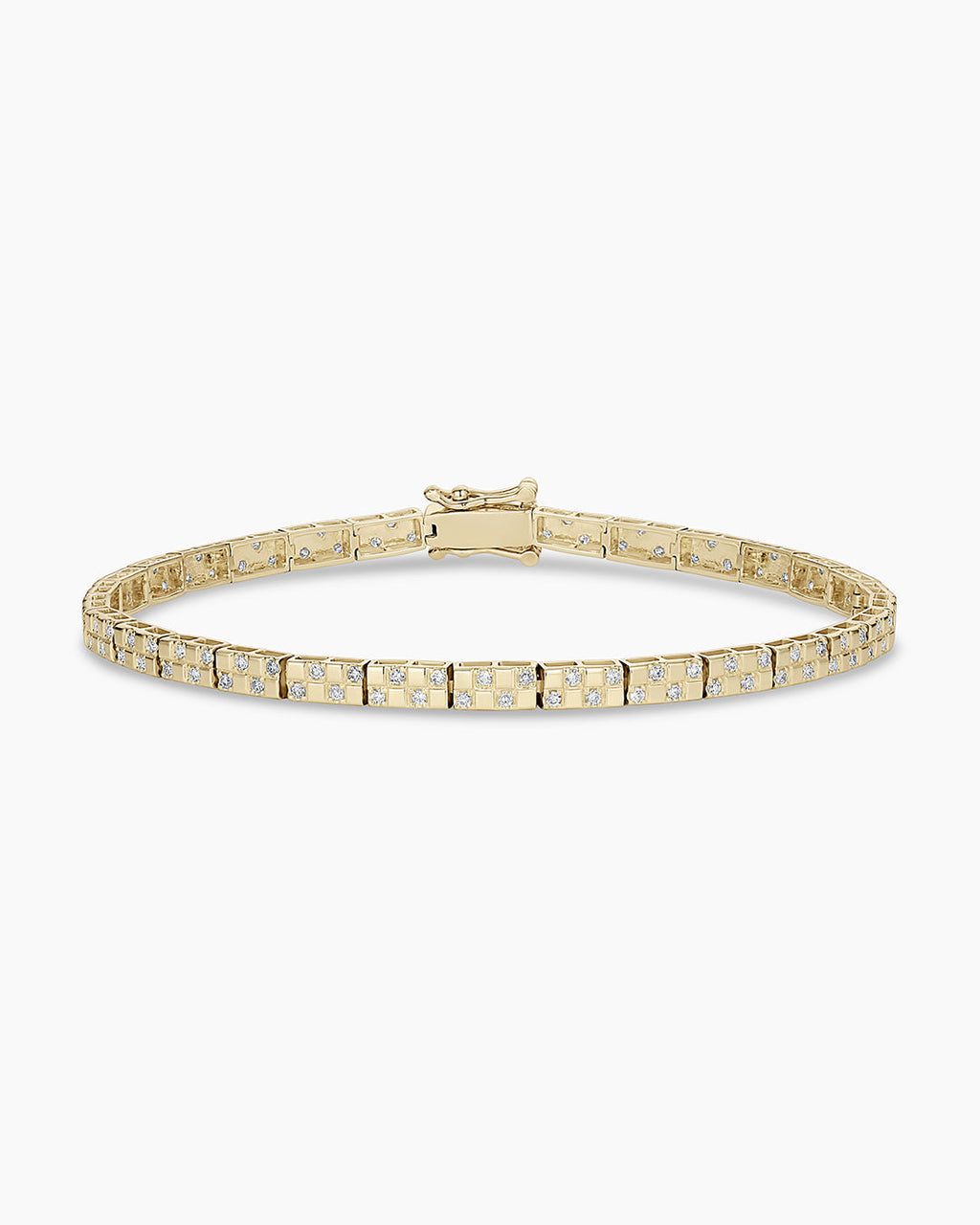 Diamond Checkered Tennis Bracelet || option::14K Solid Gold, 6 in.
