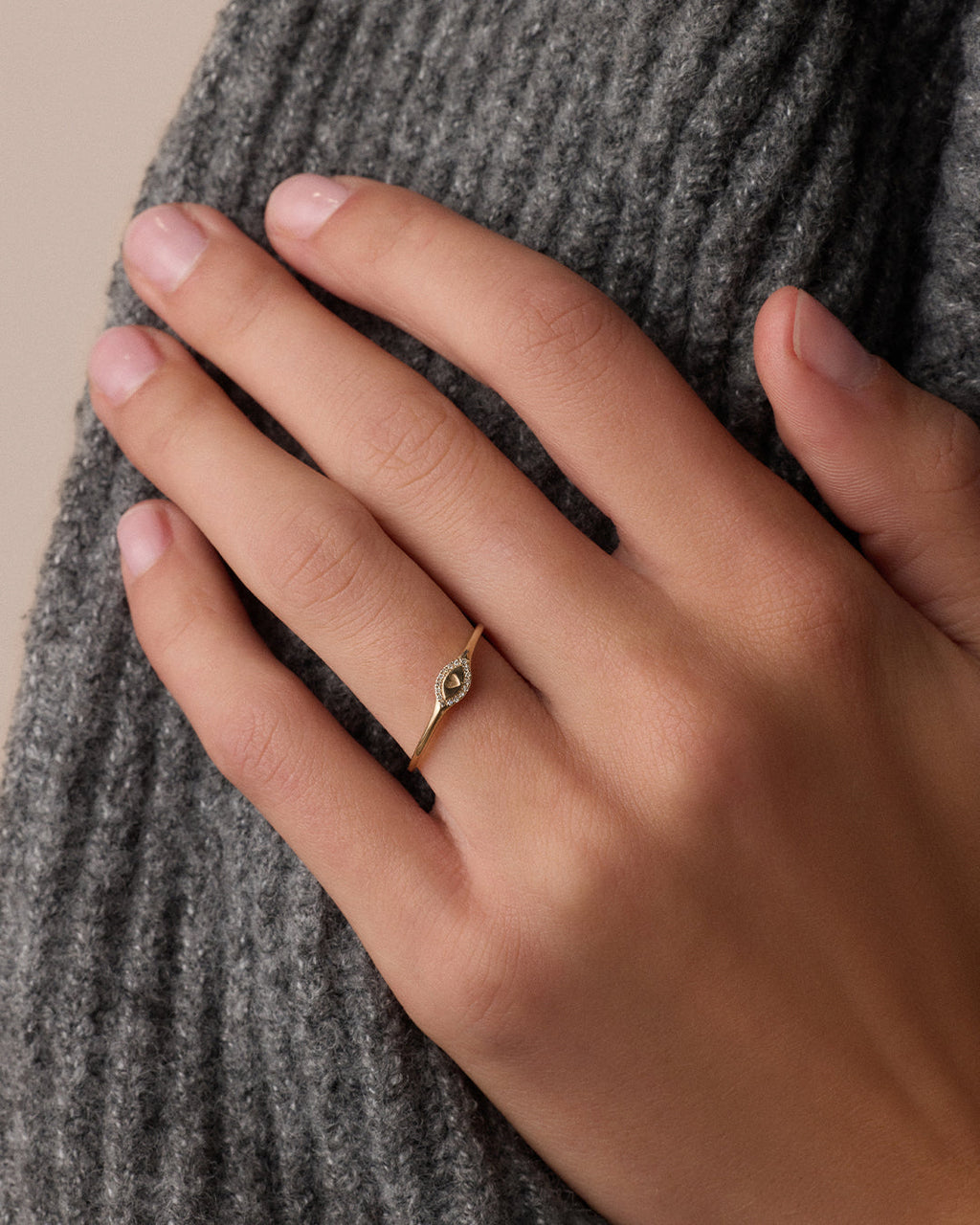 Diamond Love Signet Ring || option::14K Solid Gold