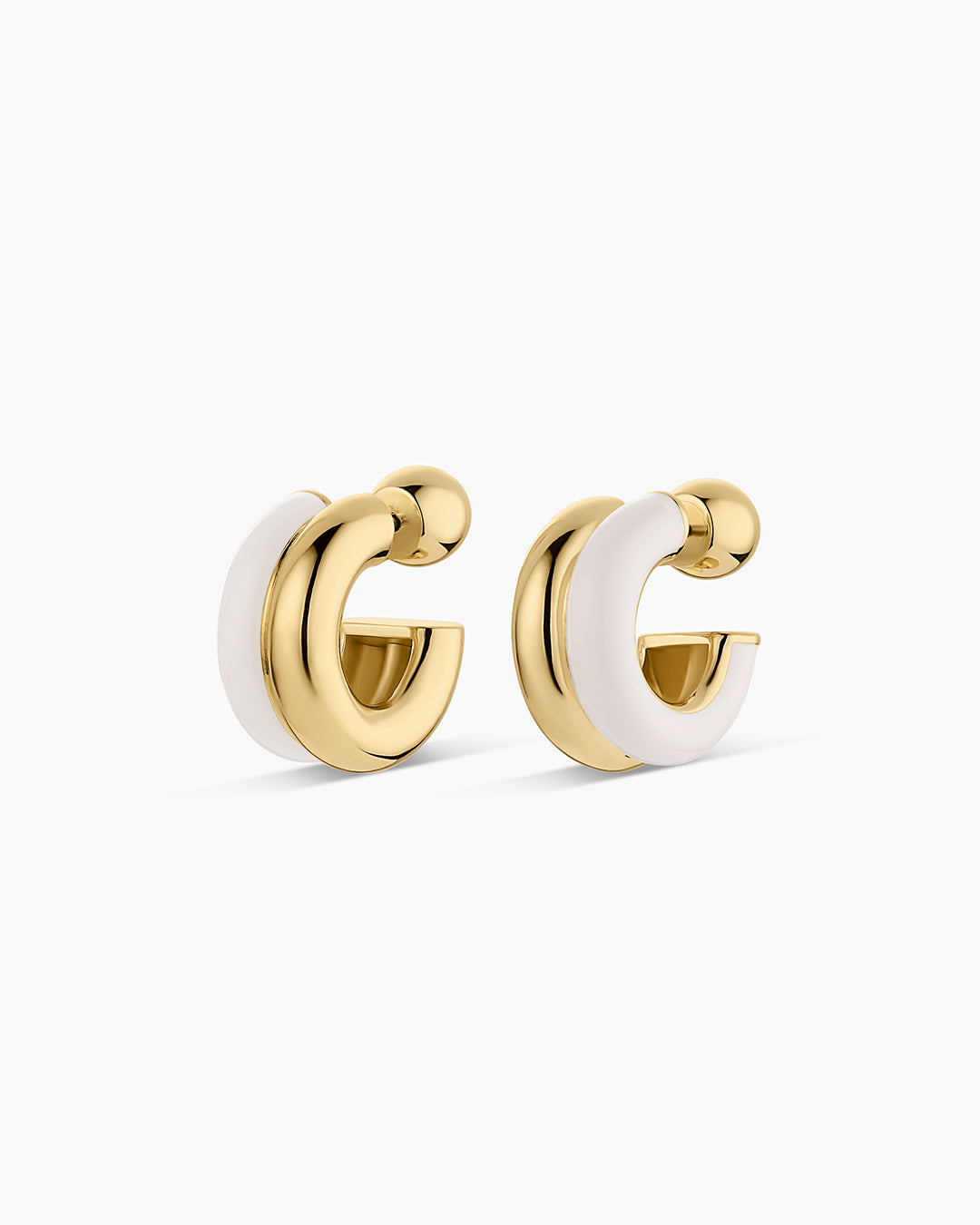 Lou Stacked Huggies || option::18K Gold Plated, Eggshell