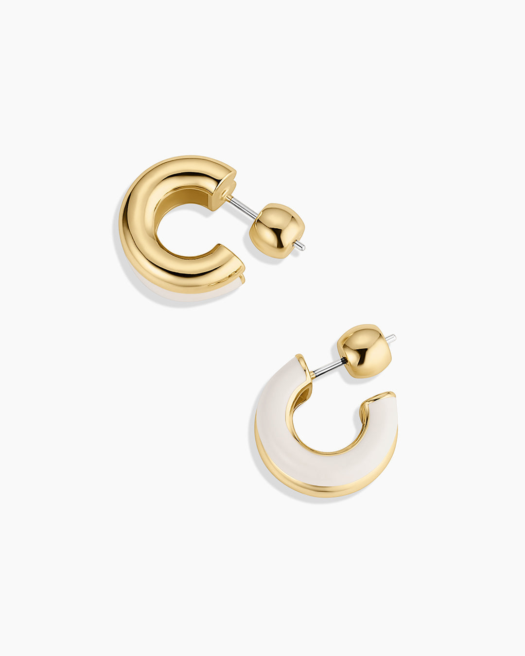 Lou Stacked Huggies || option::18K Gold Plated, Eggshell