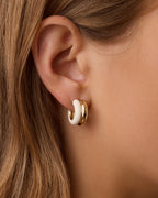 On model Lou Stacked Huggies || option::18K Gold Plated, Eggshell
