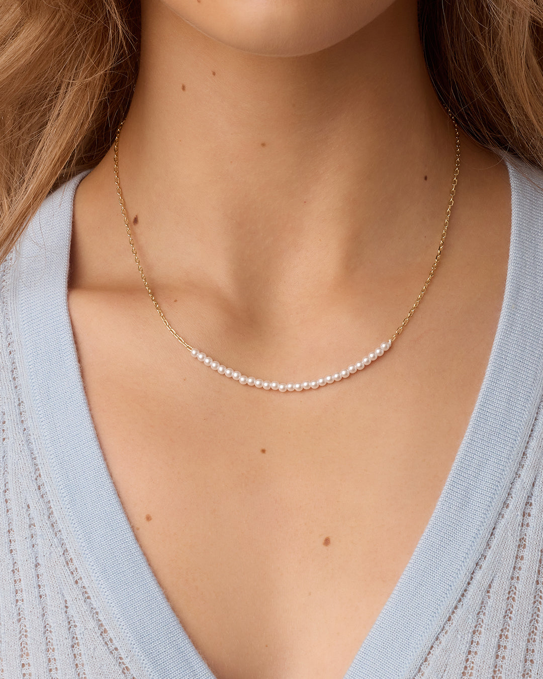 Finley Pearl Row Necklace || option::18K Gold Plated