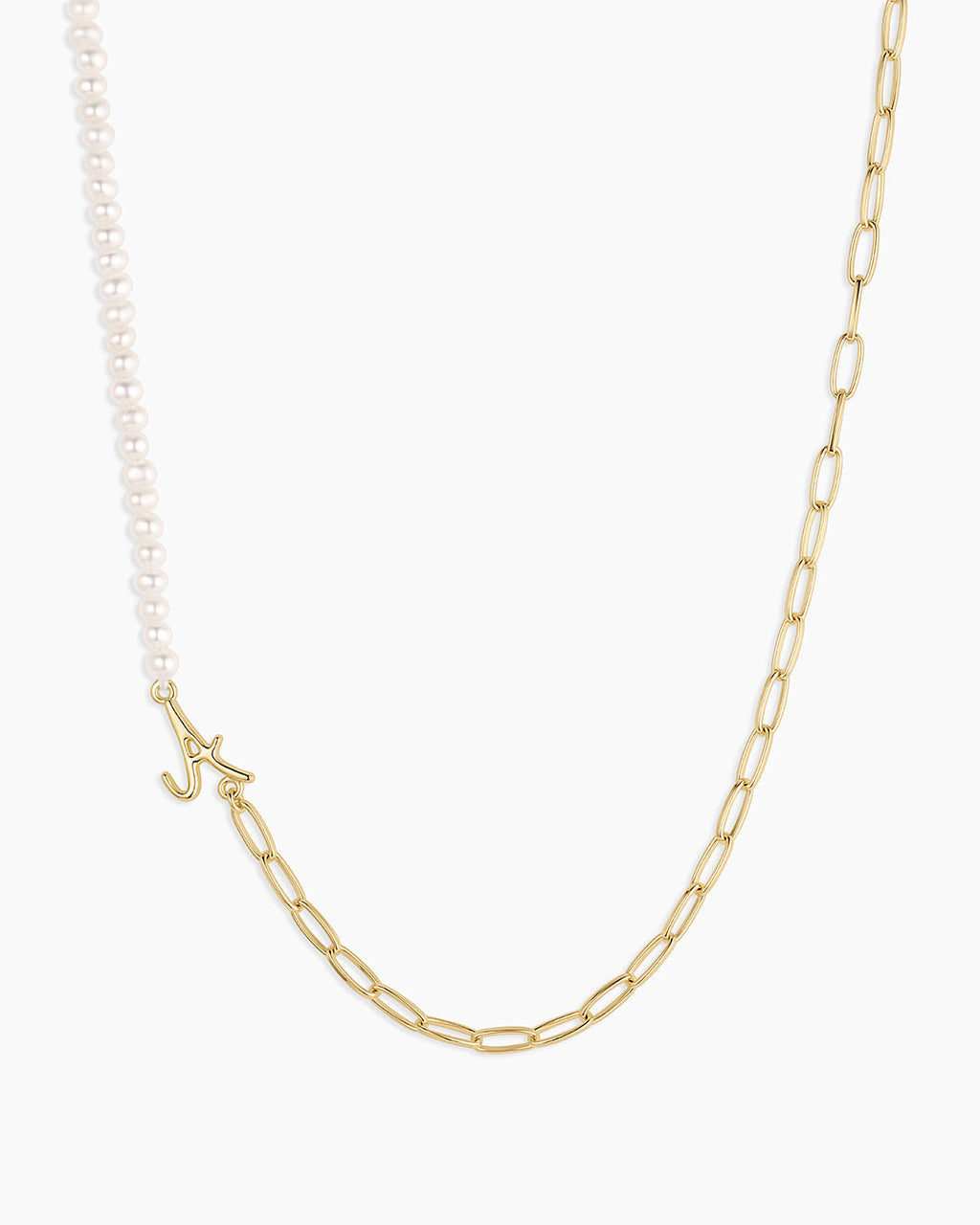 Lou Pearl Alphabet Necklace || option::18K Gold Plated, A