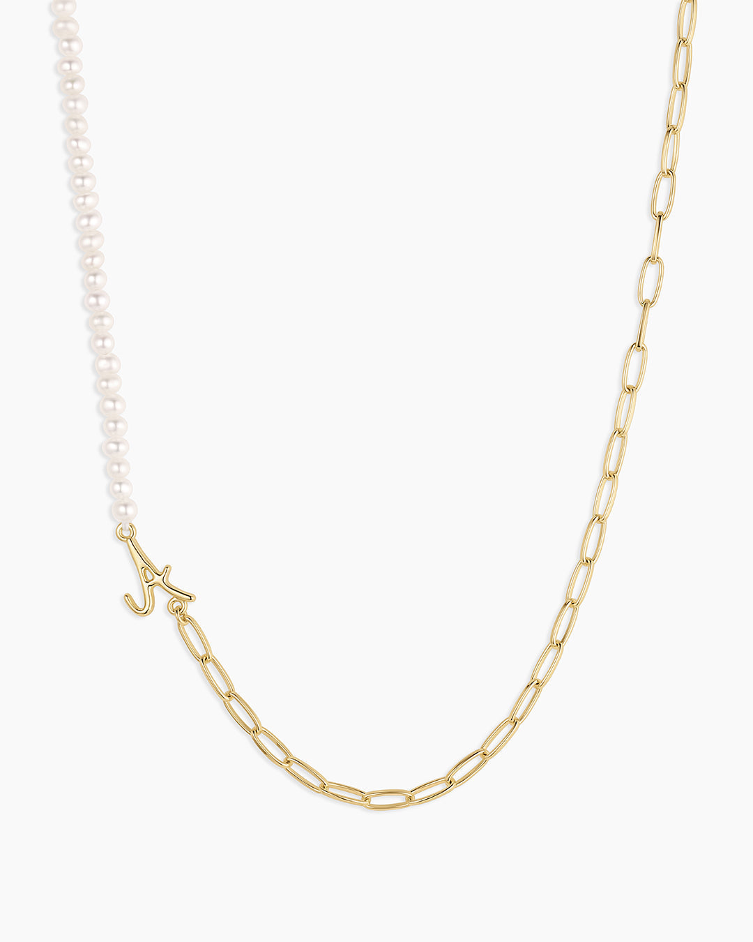 Lou Pearl Alphabet Necklace || option::18K Gold Plated, A
