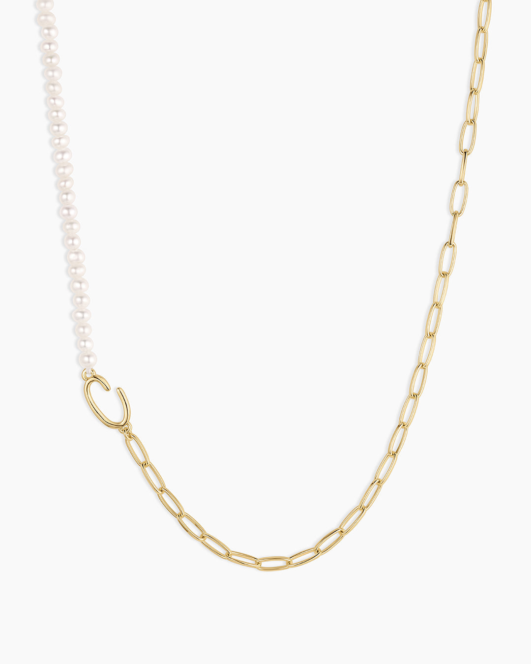 Lou Pearl Alphabet Necklace || option::18K Gold Plated, C