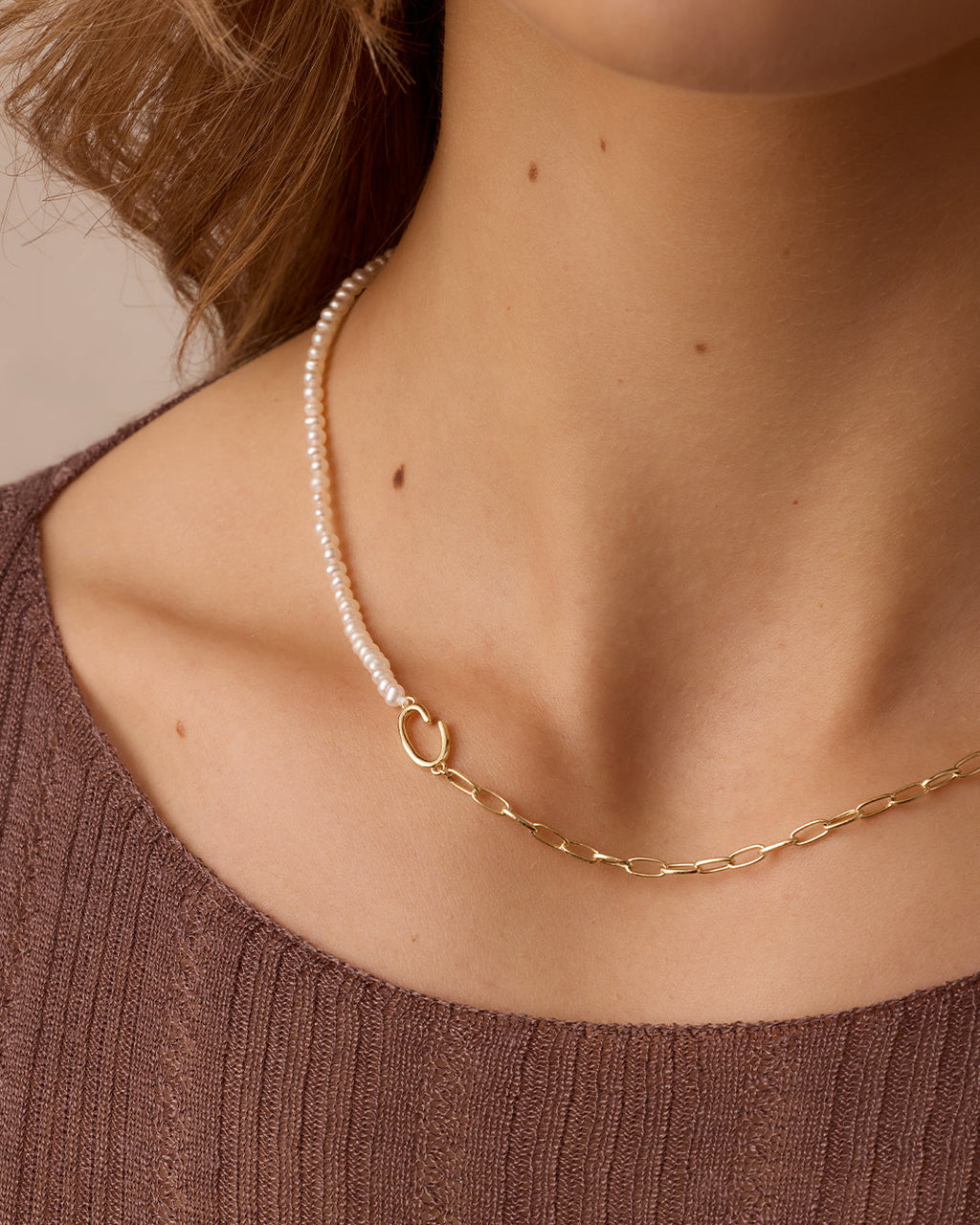 Lou Pearl Alphabet Necklace || option::18K Gold Plated, C