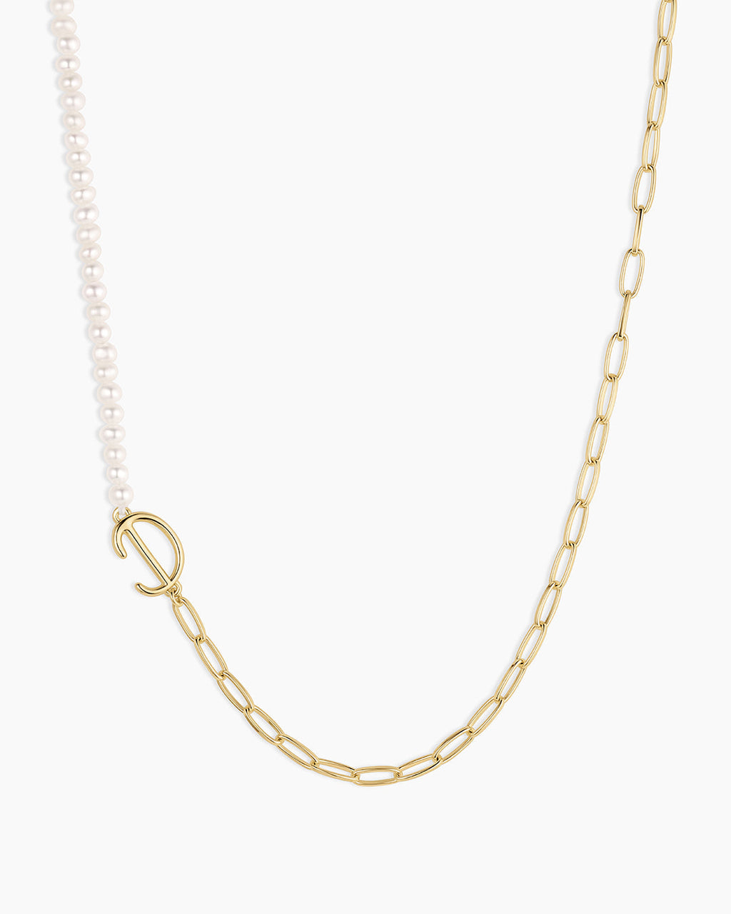 Lou Pearl Alphabet Necklace || option::18K Gold Plated, D