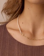 Lou Pearl Alphabet Necklace || option::18K Gold Plated, D