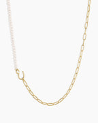 Lou Pearl Alphabet Necklace || option::18K Gold Plated, E