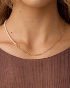 Lou Pearl Alphabet Necklace || option::18K Gold Plated, E