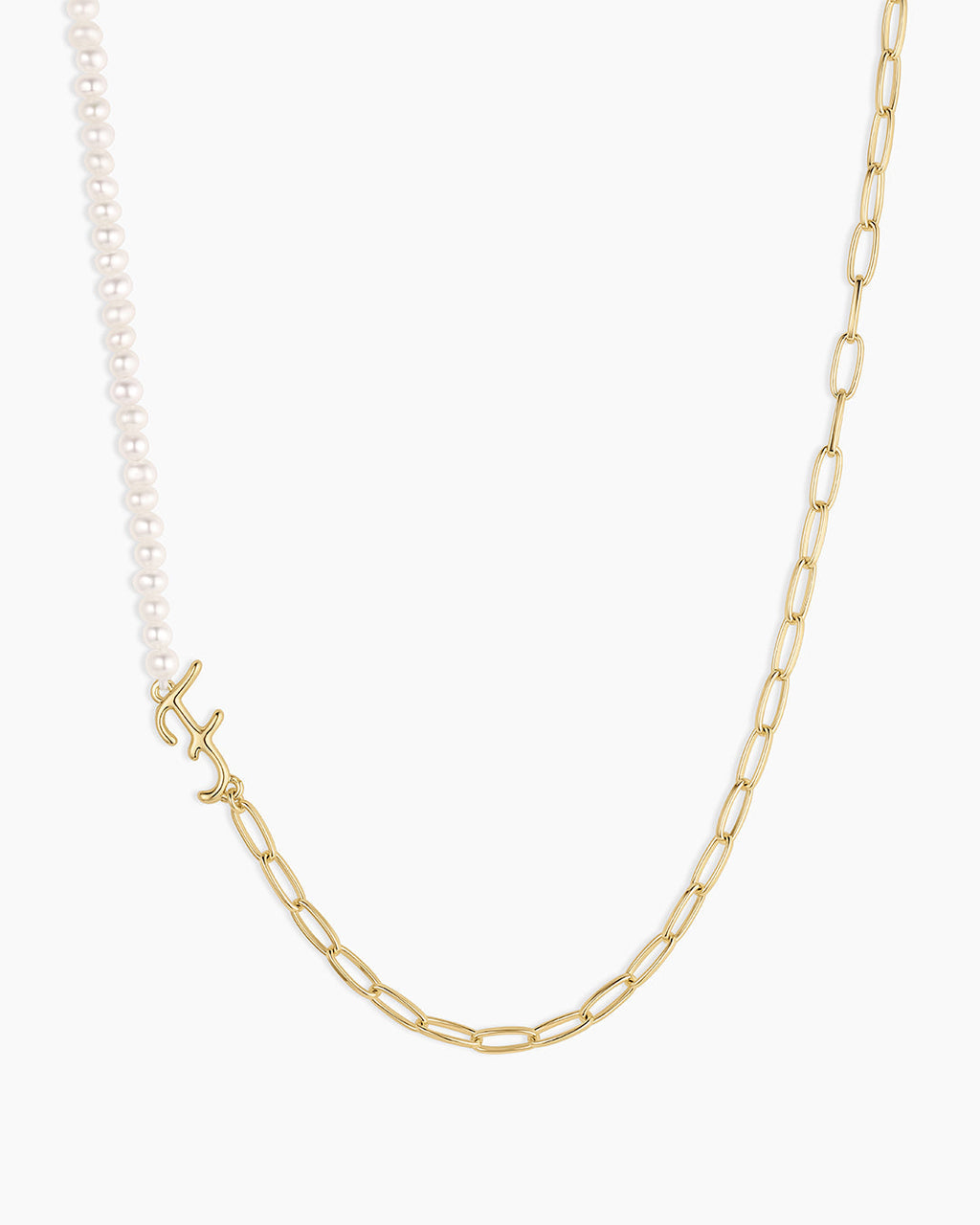 Lou Pearl Alphabet Necklace || option::18K Gold Plated, F