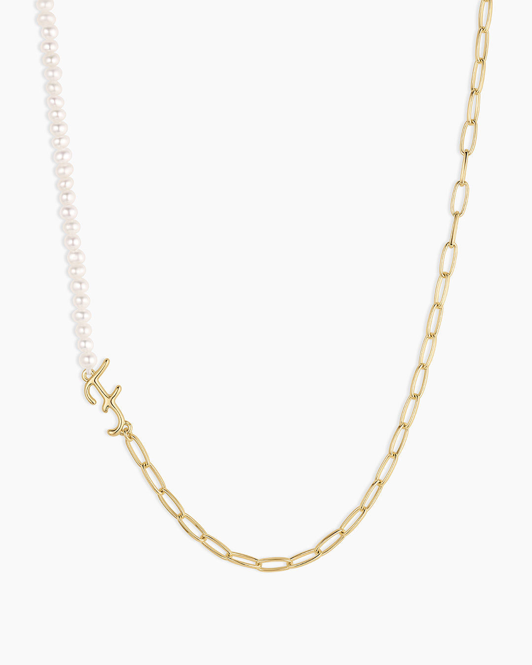 Lou Pearl Alphabet Necklace || option::18K Gold Plated, F