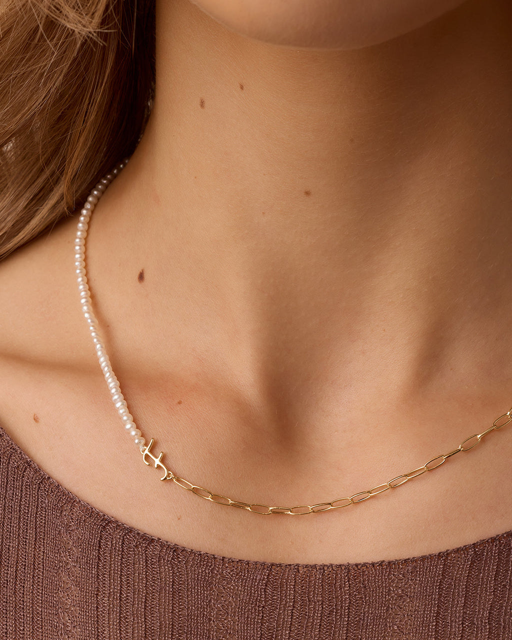 Lou Pearl Alphabet Necklace || option::18K Gold Plated, F