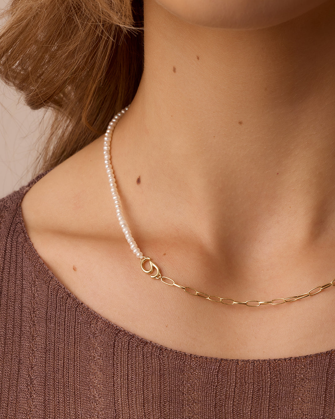 Lou Pearl Alphabet Necklace || option::18K Gold Plated, G