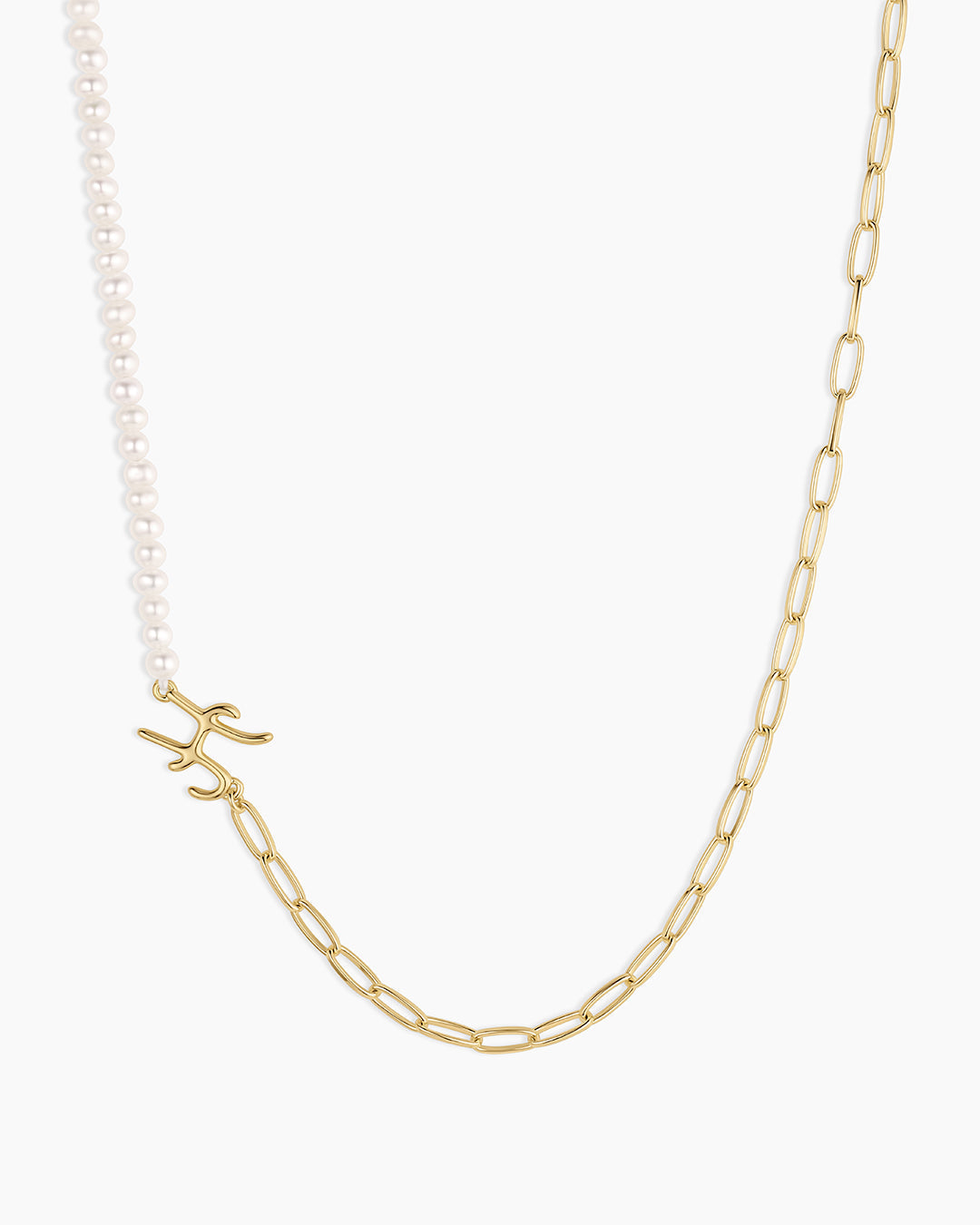 Lou Pearl Alphabet Necklace || option::18K Gold Plated, H