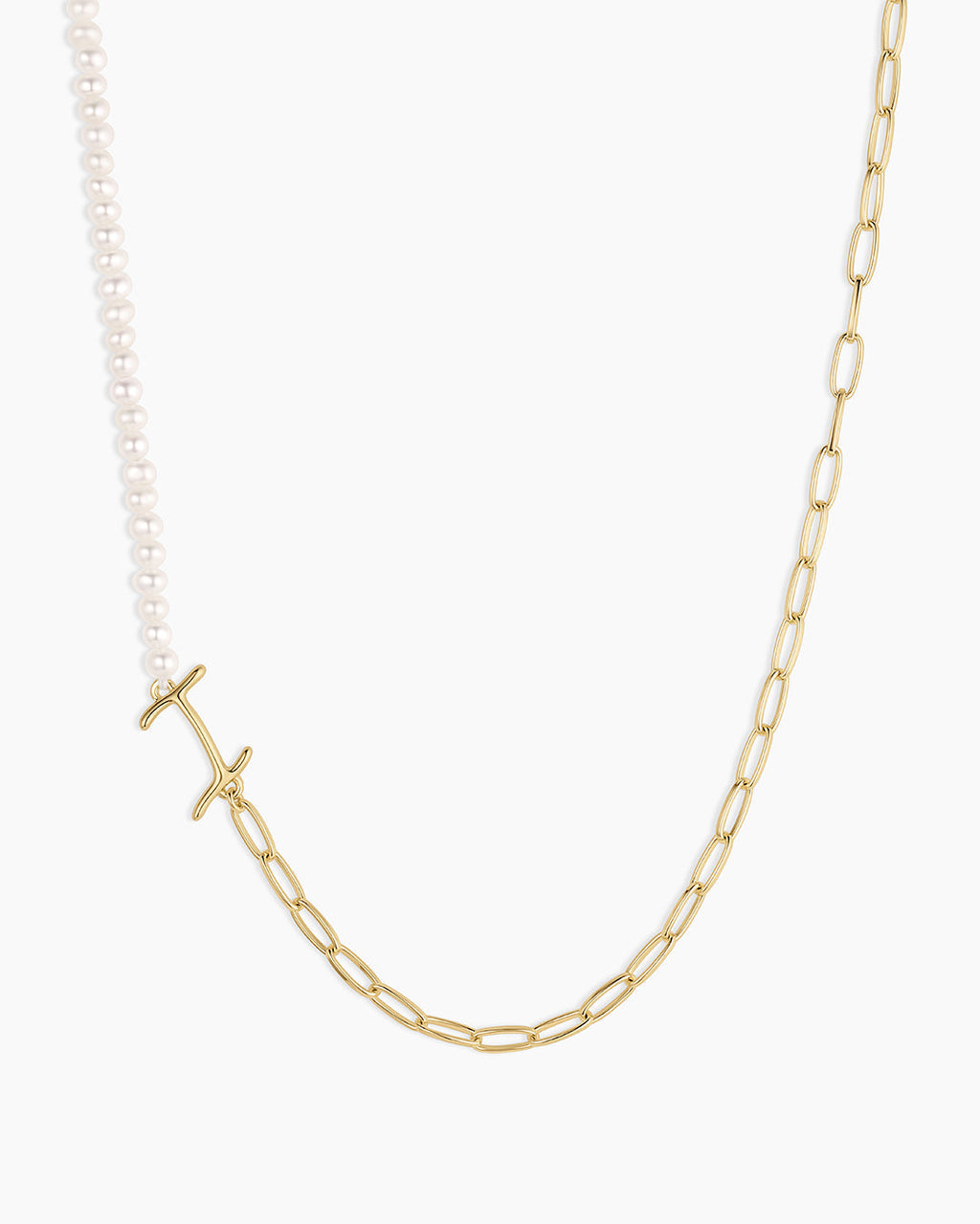 Lou Pearl Alphabet Necklace || option::18K Gold Plated, I
