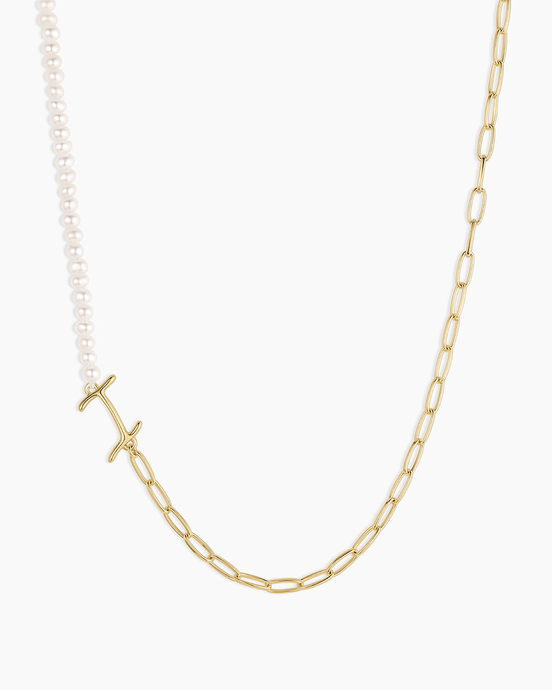 Lou Pearl Alphabet Necklace || option::18K Gold Plated, I