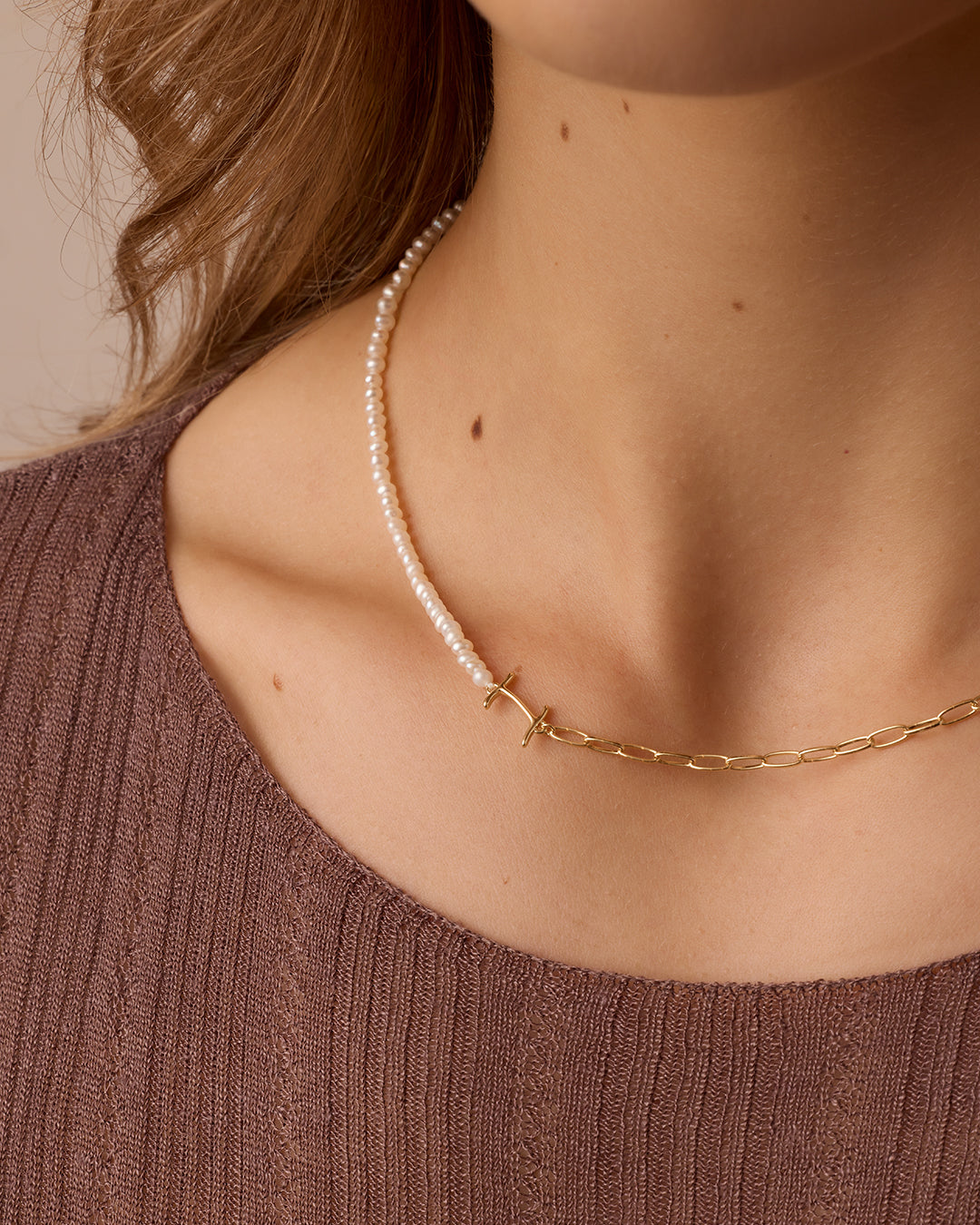 Lou Pearl Alphabet Necklace || option::18K Gold Plated, I