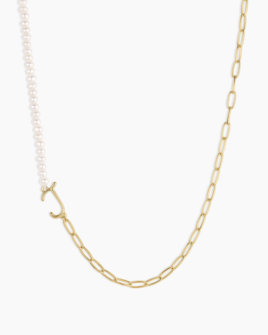 Lou Pearl Alphabet Necklace || option::18K Gold Plated, J