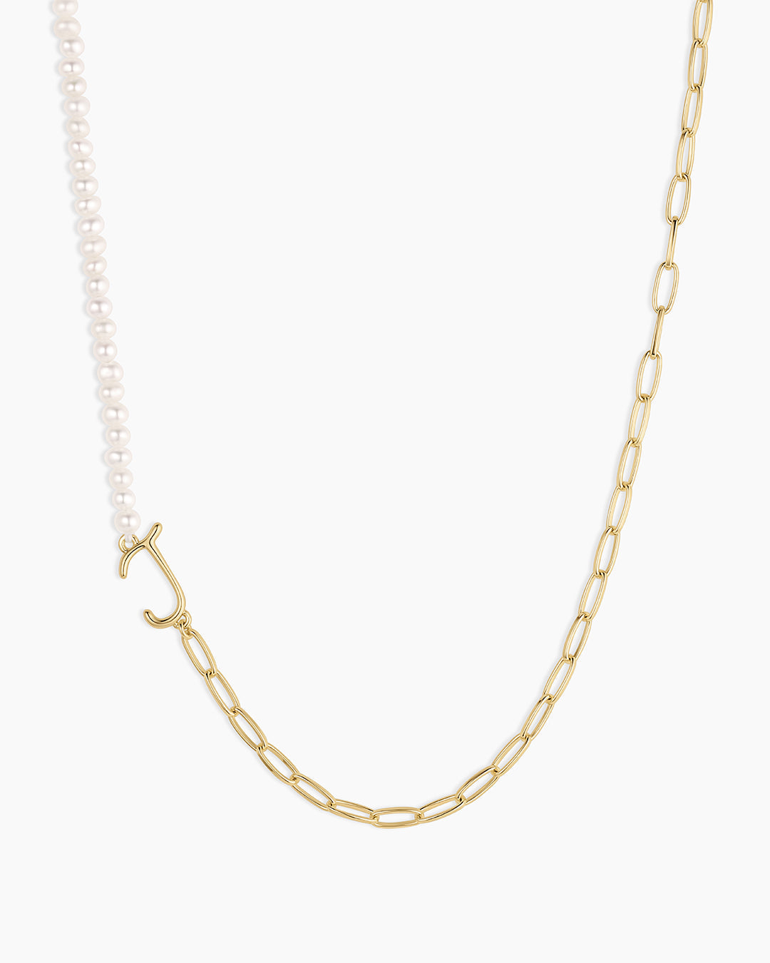 Lou Pearl Alphabet Necklace || option::18K Gold Plated, J