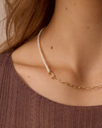 Lou Pearl Alphabet Necklace || option::18K Gold Plated, J