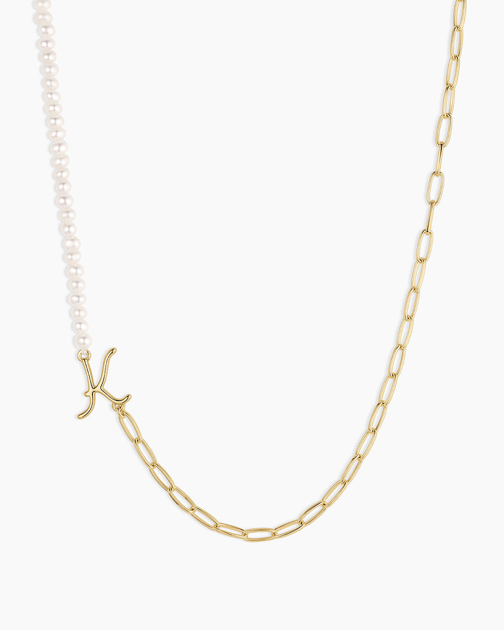 Lou Pearl Alphabet Necklace || option::18K Gold Plated, K