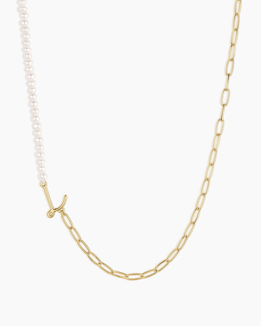 Lou Pearl Alphabet Necklace || option::18K Gold Plated, L