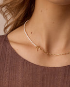 Lou Pearl Alphabet Necklace || option::18K Gold Plated, M