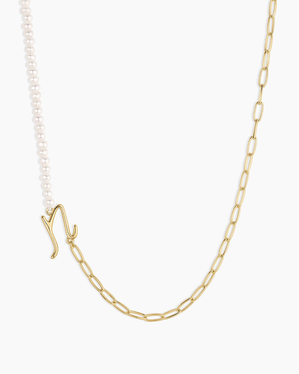 Lou Pearl Alphabet Necklace || option::18K Gold Plated, N