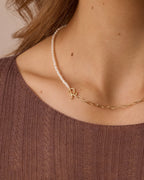 Lou Pearl Alphabet Necklace || option::18K Gold Plated, R