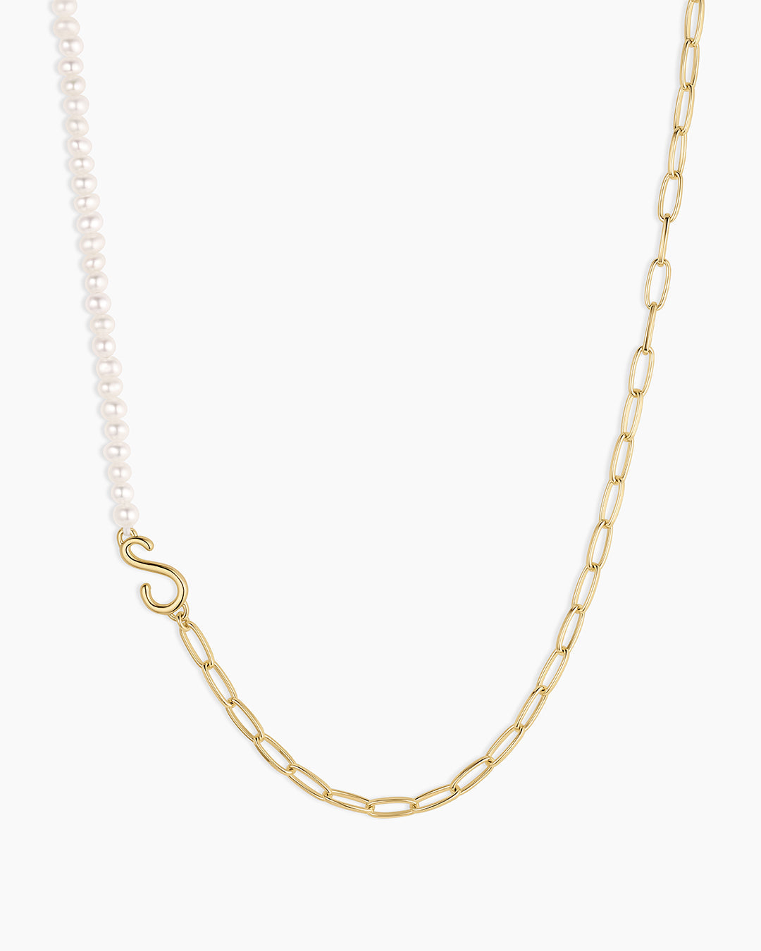 Lou Pearl Alphabet Necklace || option::18K Gold Plated, S