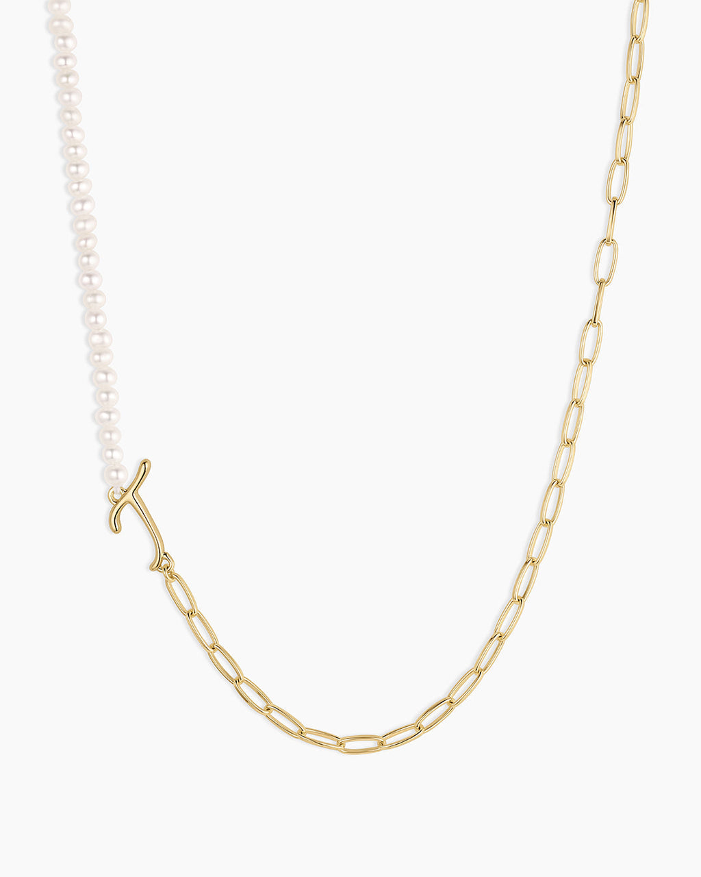 Lou Pearl Alphabet Necklace || option::18K Gold Plated, T