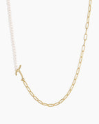 Lou Pearl Alphabet Necklace || option::18K Gold Plated, T