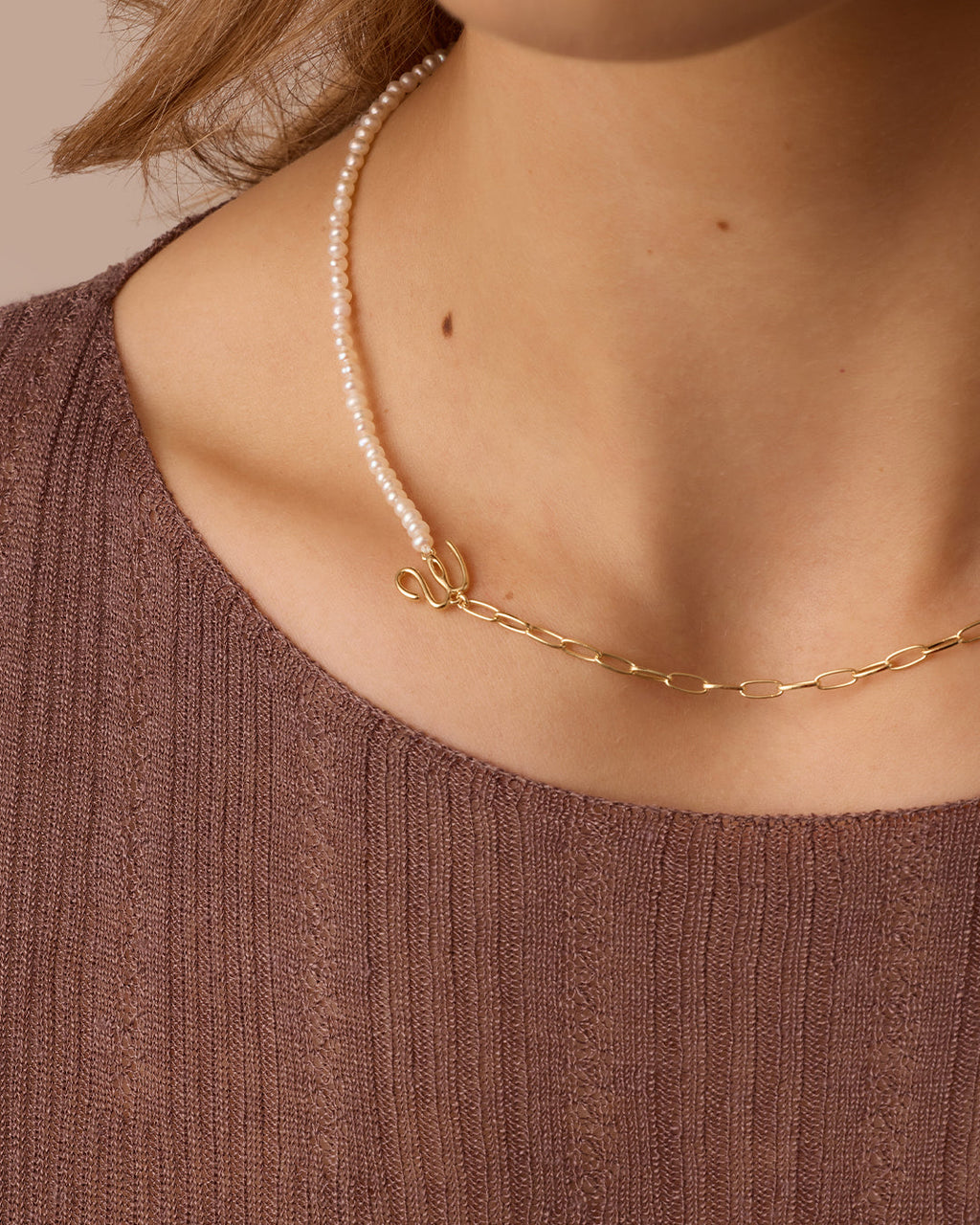 Lou Pearl Alphabet Necklace || option::18K Gold Plated, W