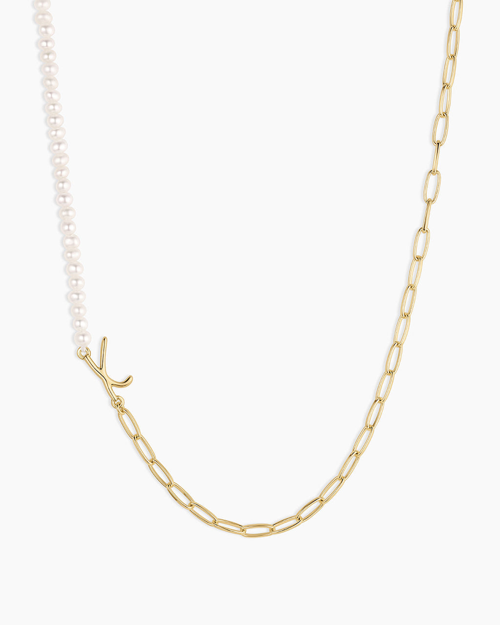 Lou Pearl Alphabet Necklace || option::18K Gold Plated, X