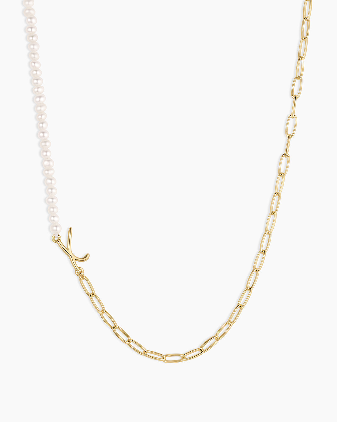 Lou Pearl Alphabet Necklace || option::18K Gold Plated, X