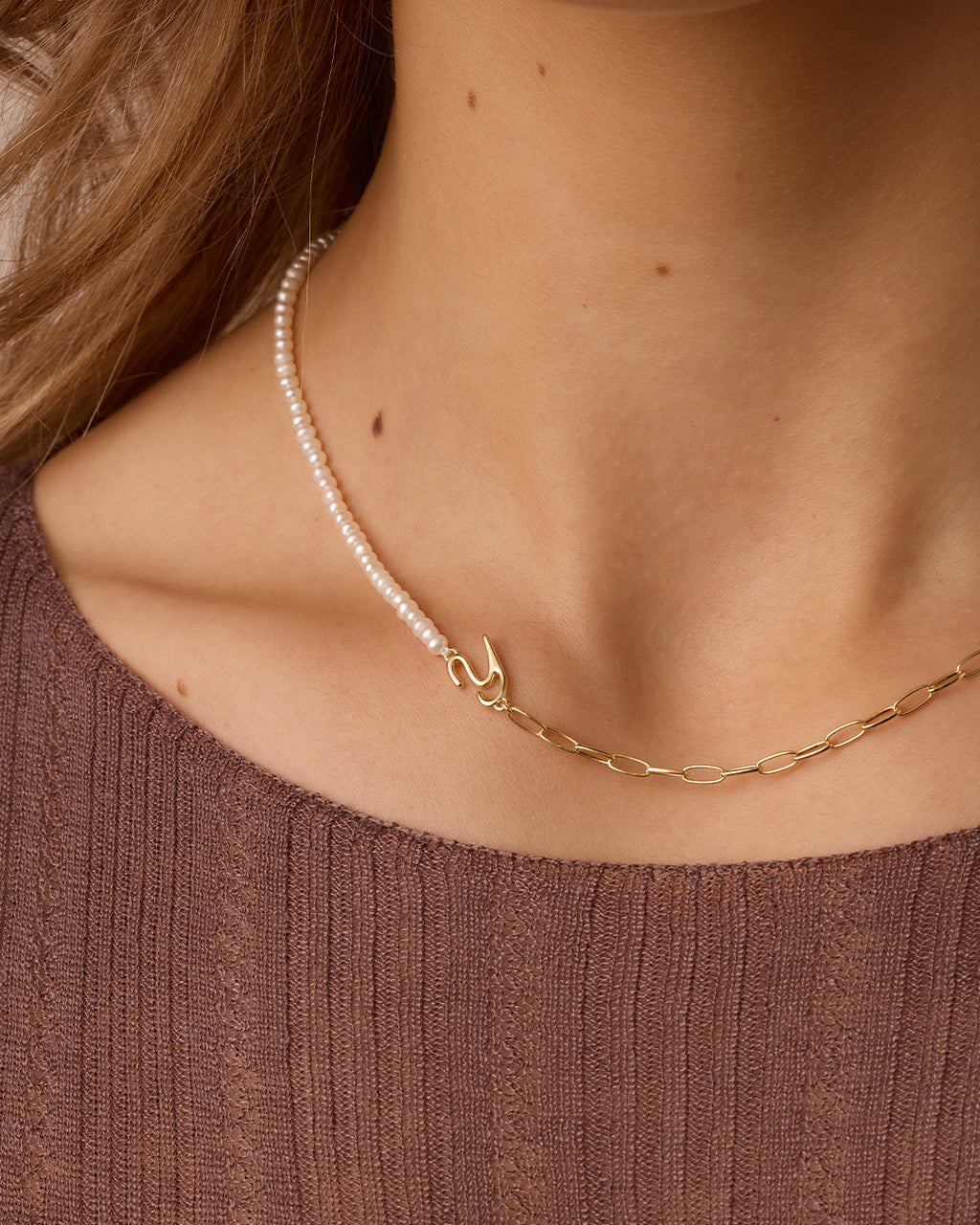 Lou Pearl Alphabet Necklace || option::18K Gold Plated, Y