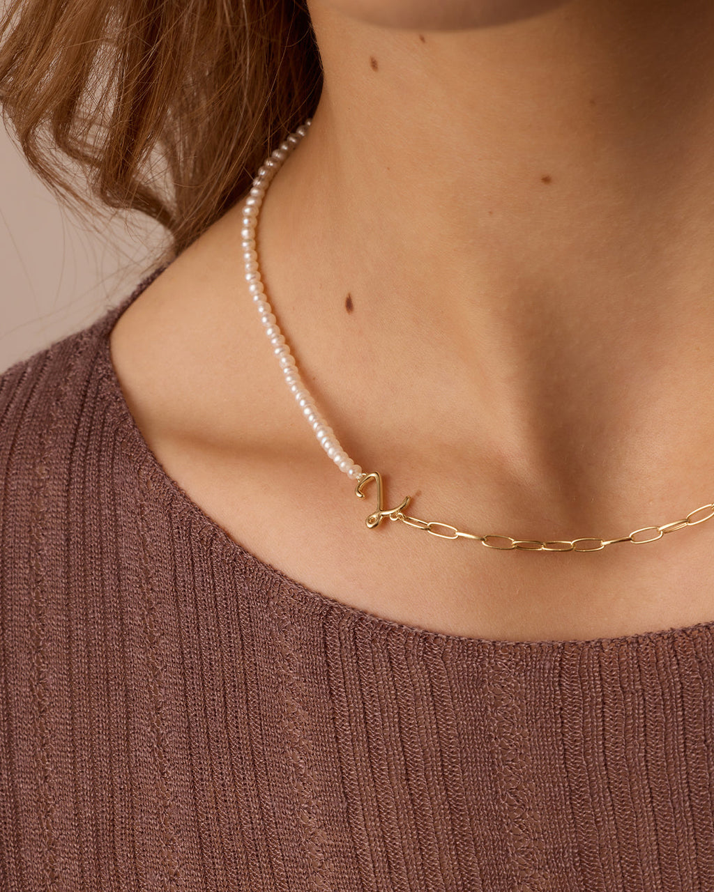 Lou Pearl Alphabet Necklace || option::18K Gold Plated, Z
