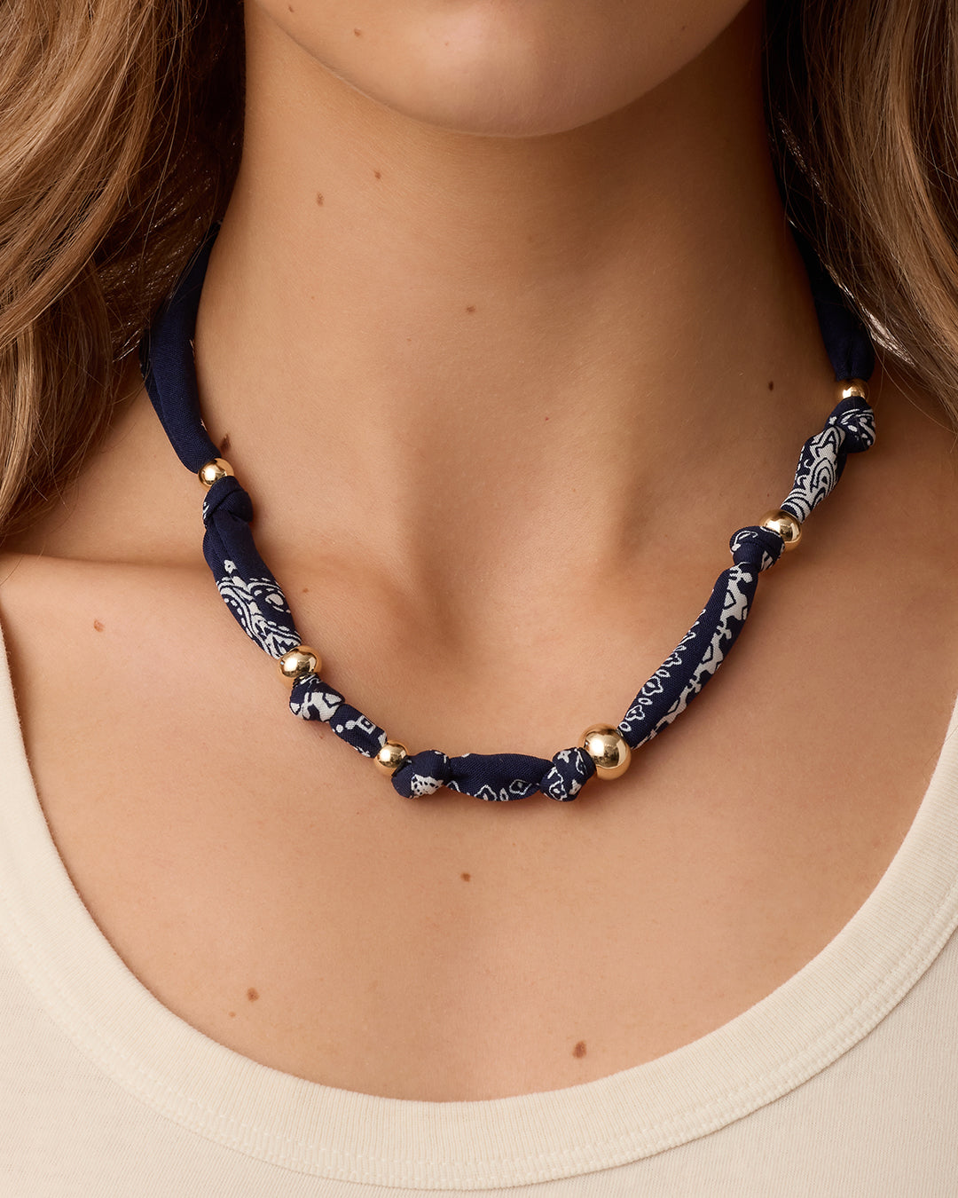 Paisley Bandana Knot Necklace || option::18K Gold Plated, Navy