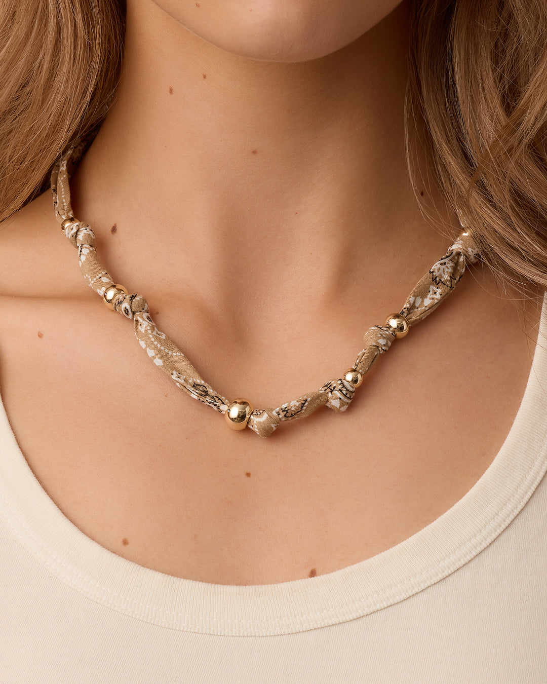 Paisley Bandana Knot Necklace || option::18K Gold Plated, Taupe