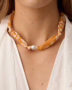 Paisley Bandana Pearl Necklace || option::18K Gold Plated, Yellow