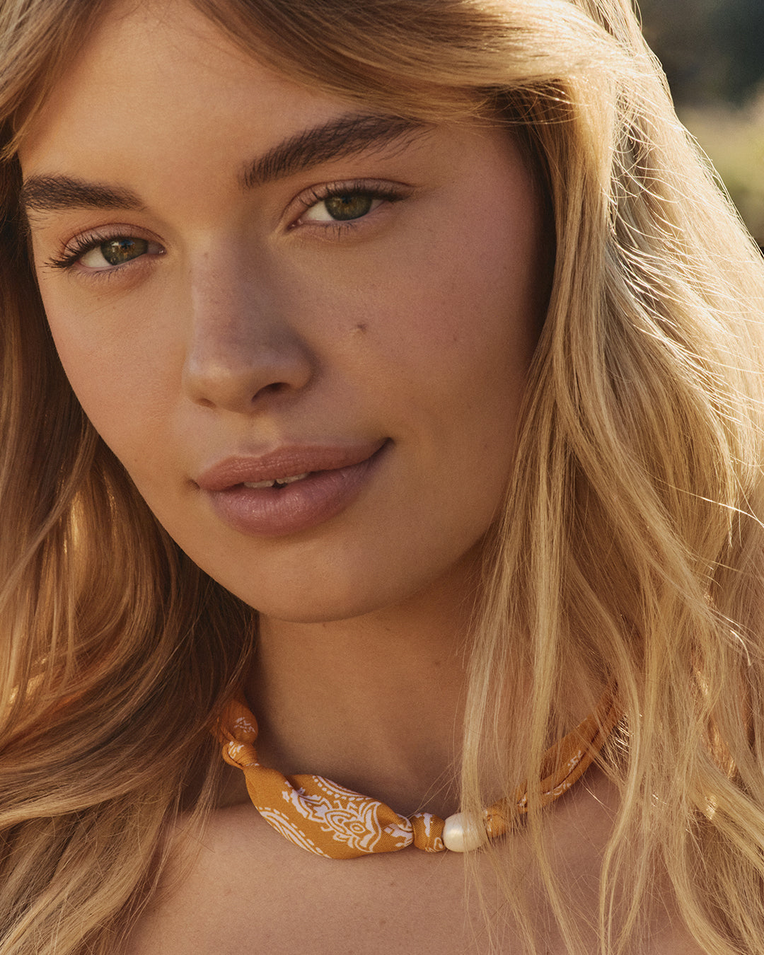 Paisley Bandana Pearl Necklace || option::18K Gold Plated, Yellow