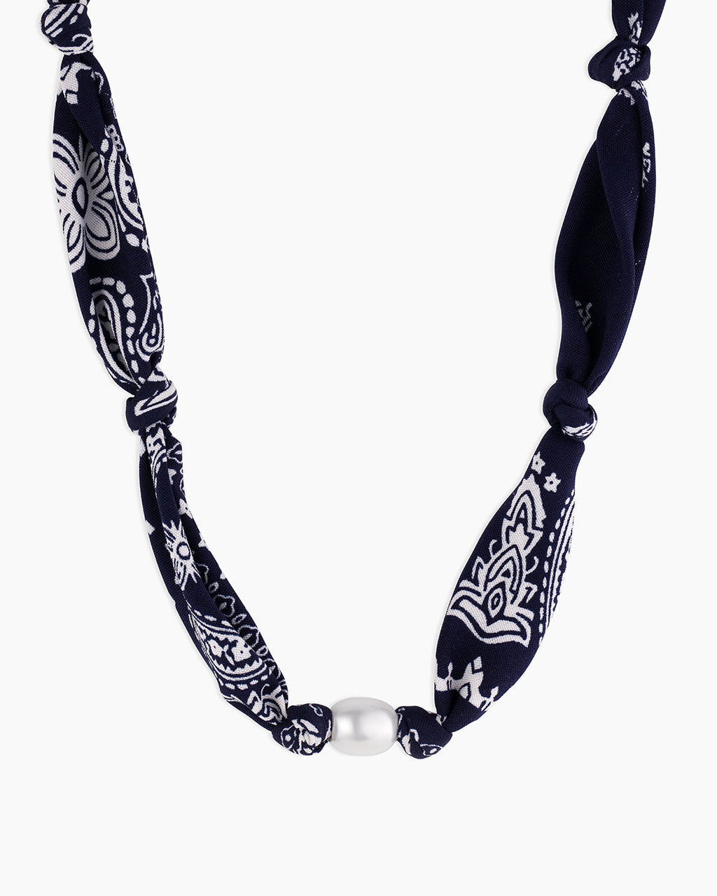 Paisley Bandana Pearl Necklace || option::18K Gold Plated, Navy