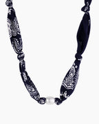Paisley Bandana Pearl Necklace || option::18K Gold Plated, Navy
