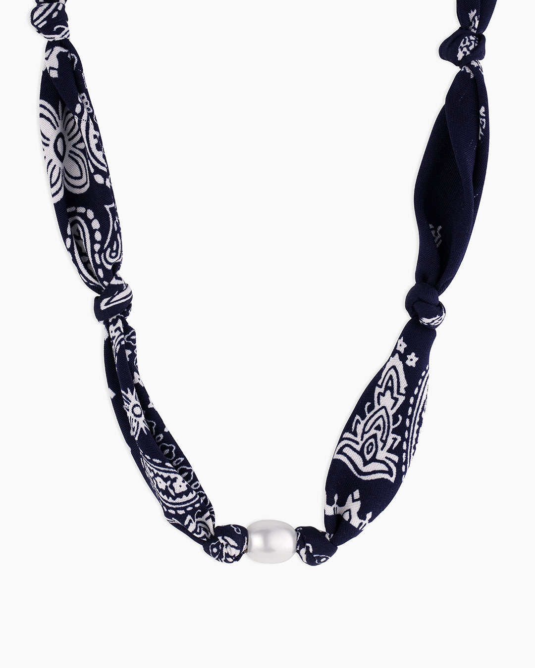 Paisley Bandana Pearl Necklace || option::18K Gold Plated, Navy