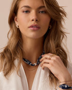 Paisley Bandana Pearl Necklace || option::18K Gold Plated, Navy